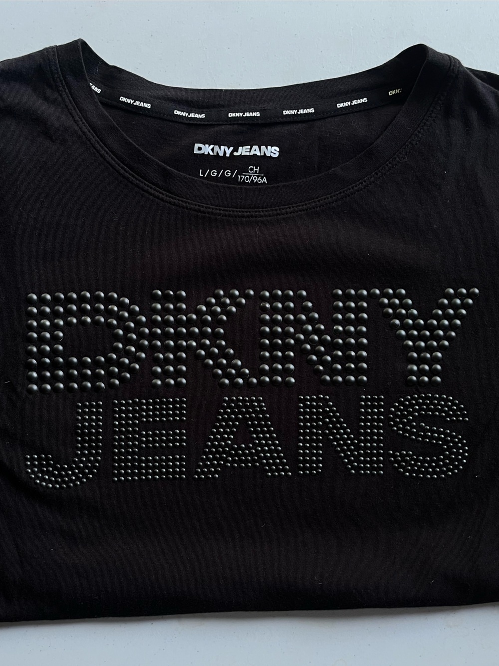 DKNY Black Logo Crewneck Tee w Rhinestone Logo